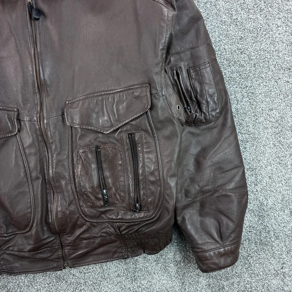 Vintage Weekends Bomber Jacket Mens XL Brown Leather Multi Pocket Utility Flight